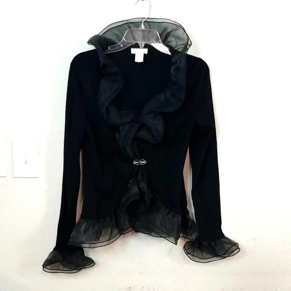 Christina Tull Trim Long Sleeve Black Women Sweater Sz PM